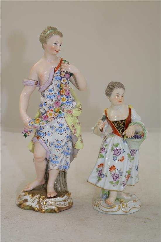 Two Meissen porcelain figures of a maiden emblematic of Summer and a grapepicker, late 19th / early 20th century, 20cm and 14.5cm